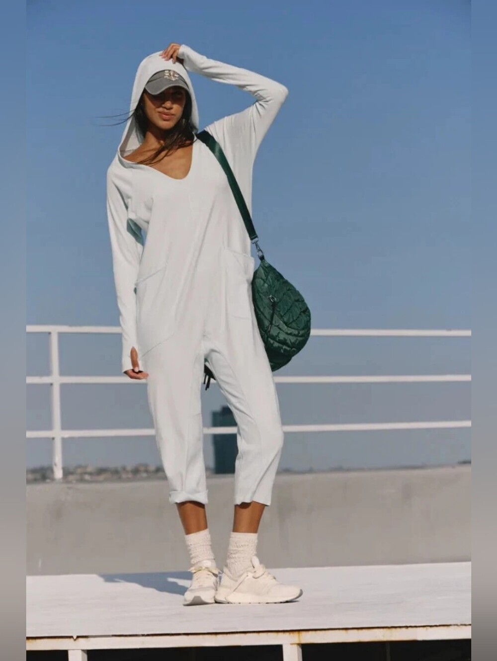 🪷NWT Free People FP Movement Hot Shot Long-Sleeve Onesie In Arctic Snow, M 🌙 - Picture 2 of 4